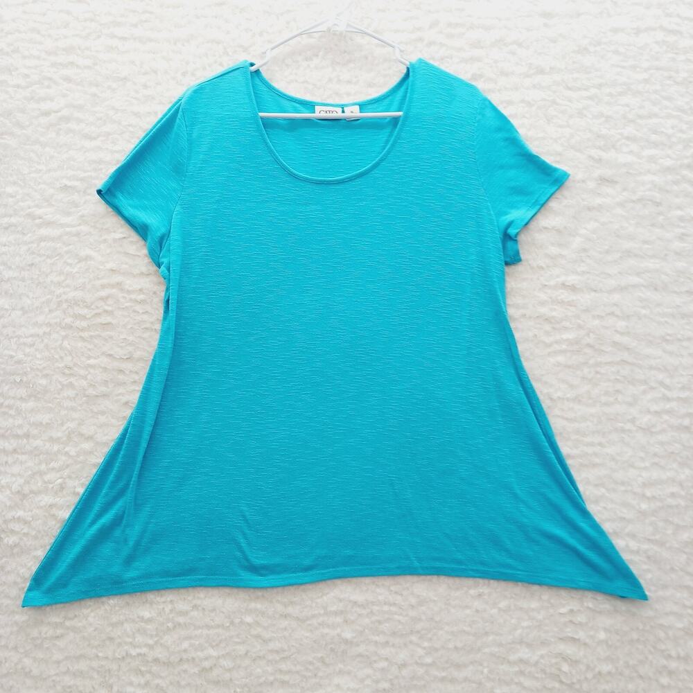 T-Shirt Blouse Top Aqua Sharkbite Hem Scoop Neck Soft Girl Textured Chic Size XL